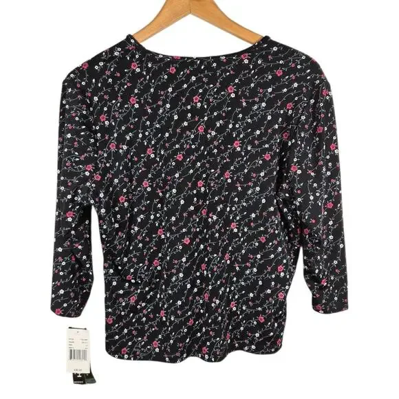 VTG NWT Briggs Petite Womens Floral Black Petite Large LP USA Fairy Whimsigoth - Picture 2 of 8